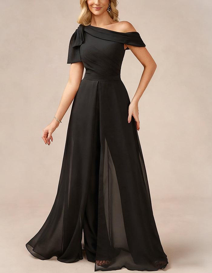 Black One Shoulder Chiffon Jumpsuit