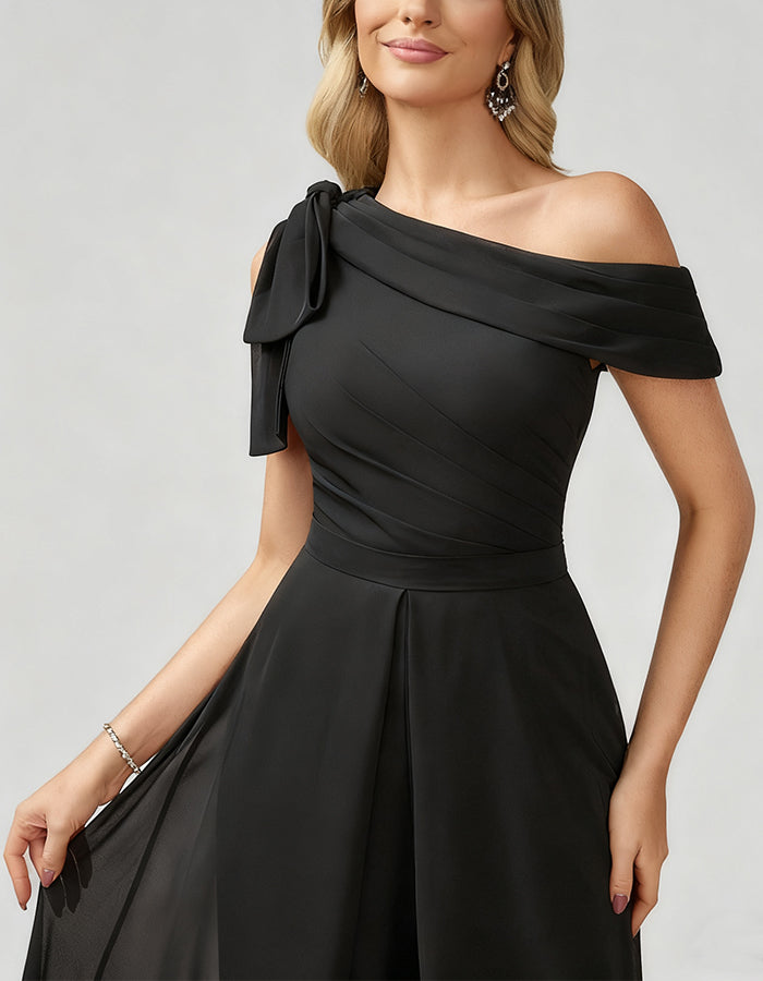 Black One Shoulder Chiffon Jumpsuit