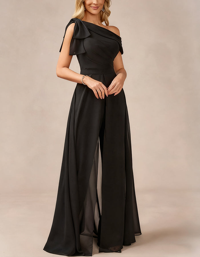 Black One Shoulder Chiffon Jumpsuit