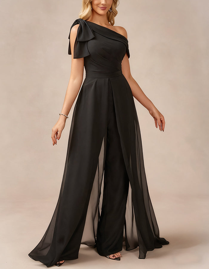 Black One Shoulder Chiffon Jumpsuit