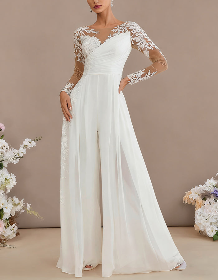 White Lace Chiffon Jumpsuit