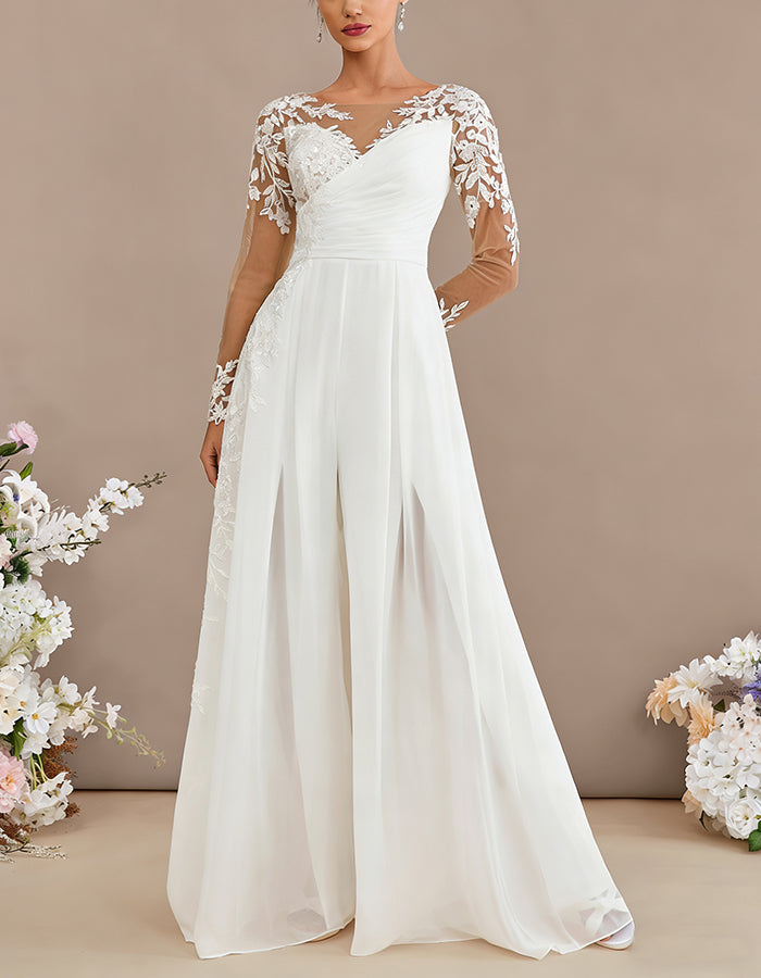 White Lace Chiffon Jumpsuit