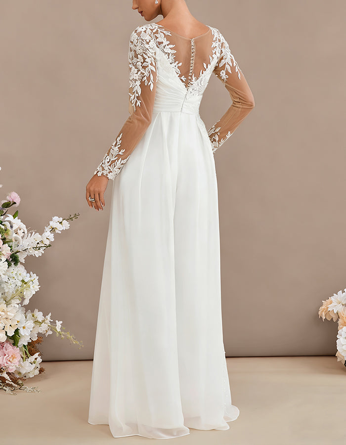 White Lace Chiffon Jumpsuit