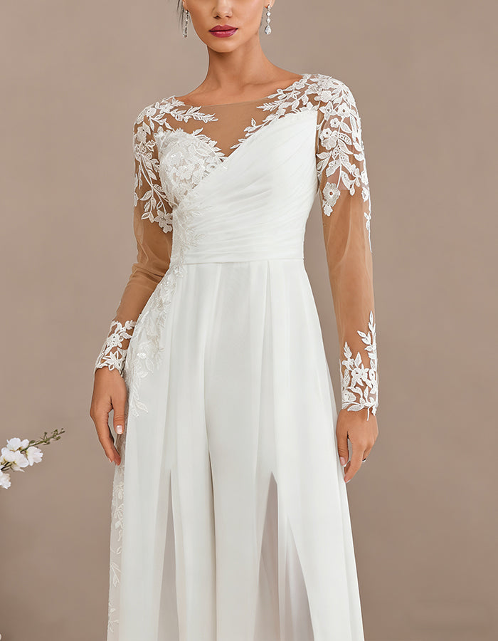 White Lace Chiffon Jumpsuit