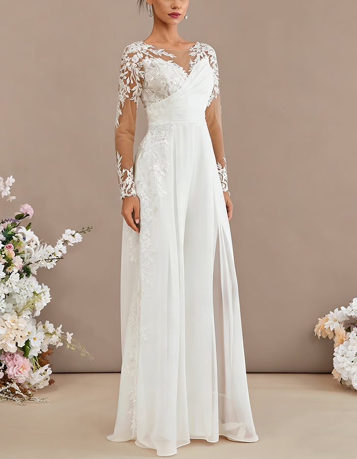 White Lace Chiffon Jumpsuit