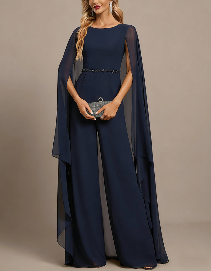 Royal Blue Chiffon One Shoulder Jumpsuit