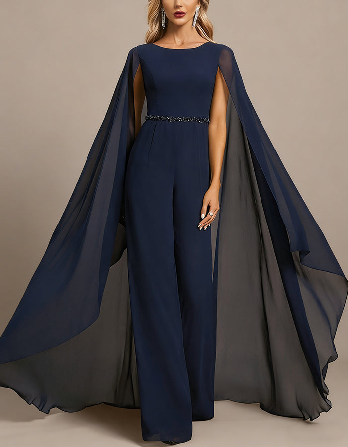 Royal Blue Chiffon One Shoulder Jumpsuit