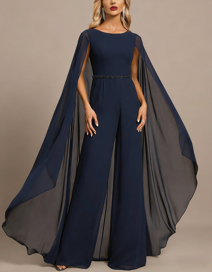 Royal Blue Chiffon One Shoulder Jumpsuit