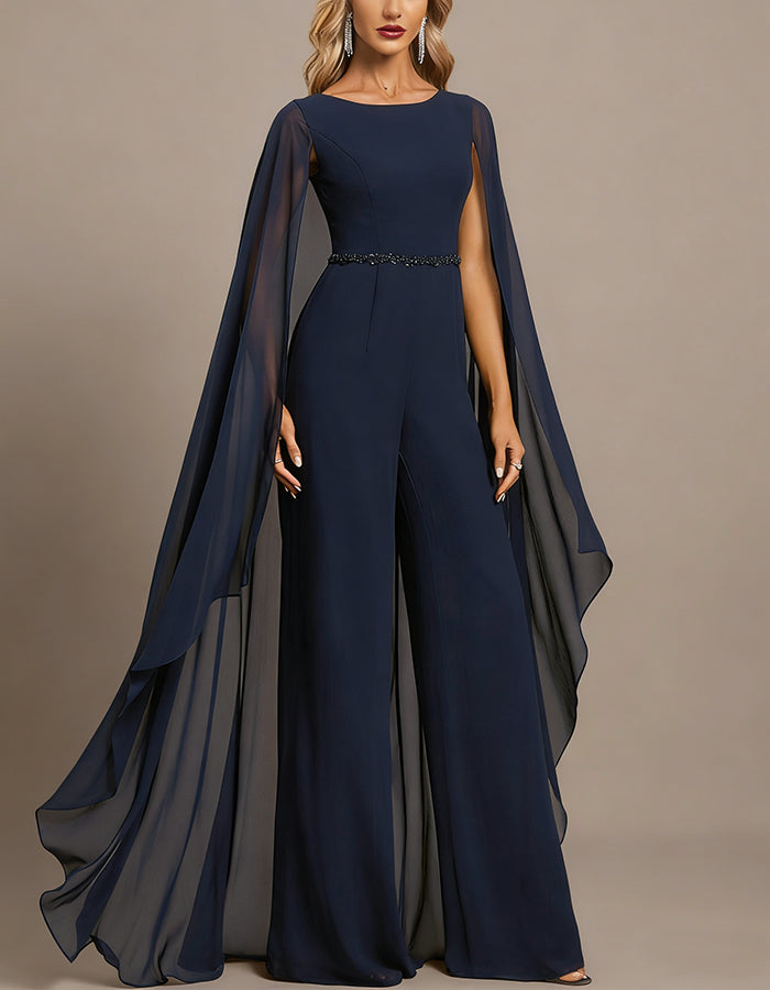 Royal Blue Chiffon One Shoulder Jumpsuit