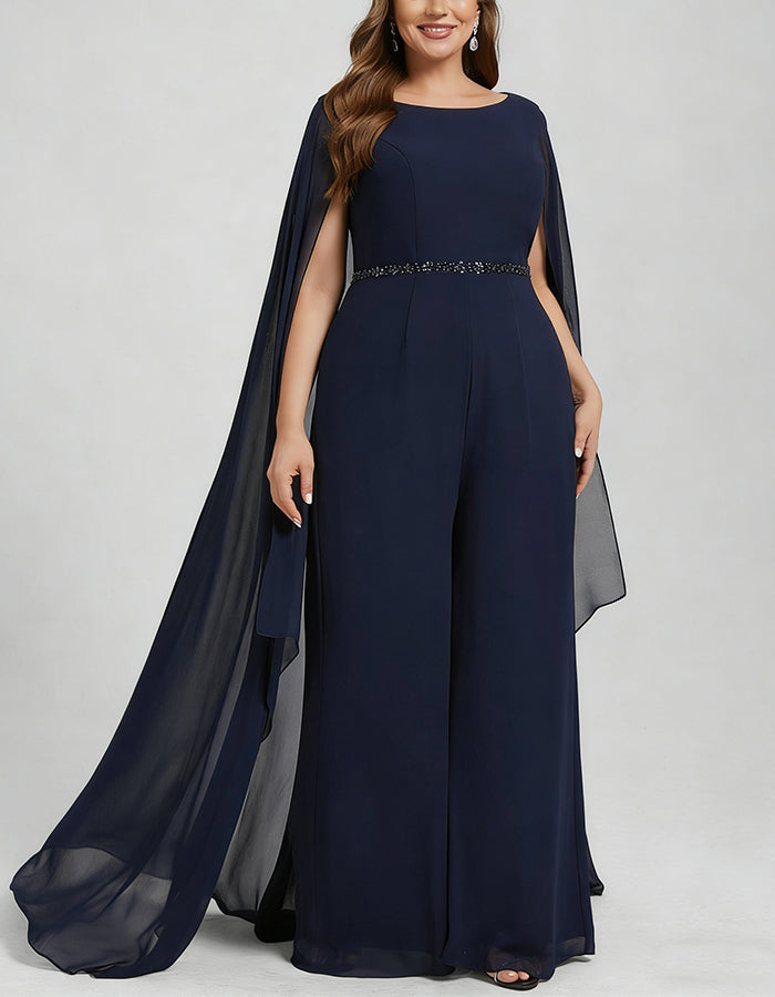 Royal Blue Chiffon One Shoulder Jumpsuit