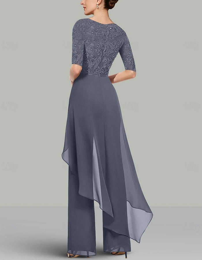 Grey Sequined Chiffon Jumpsuit