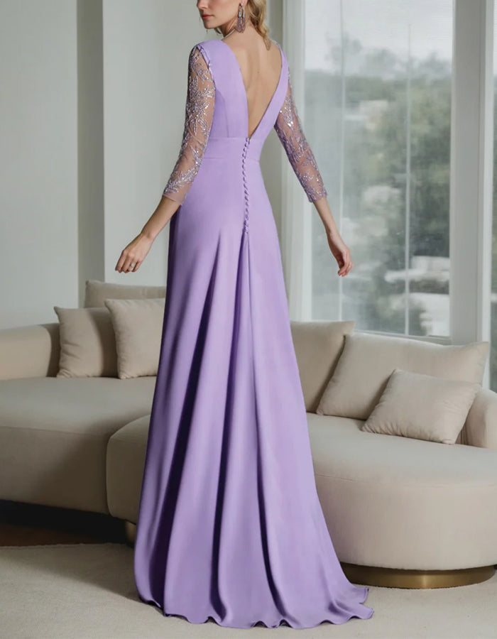 Light Purple V-neck Chiffon Long Sleeve Jumpsuit