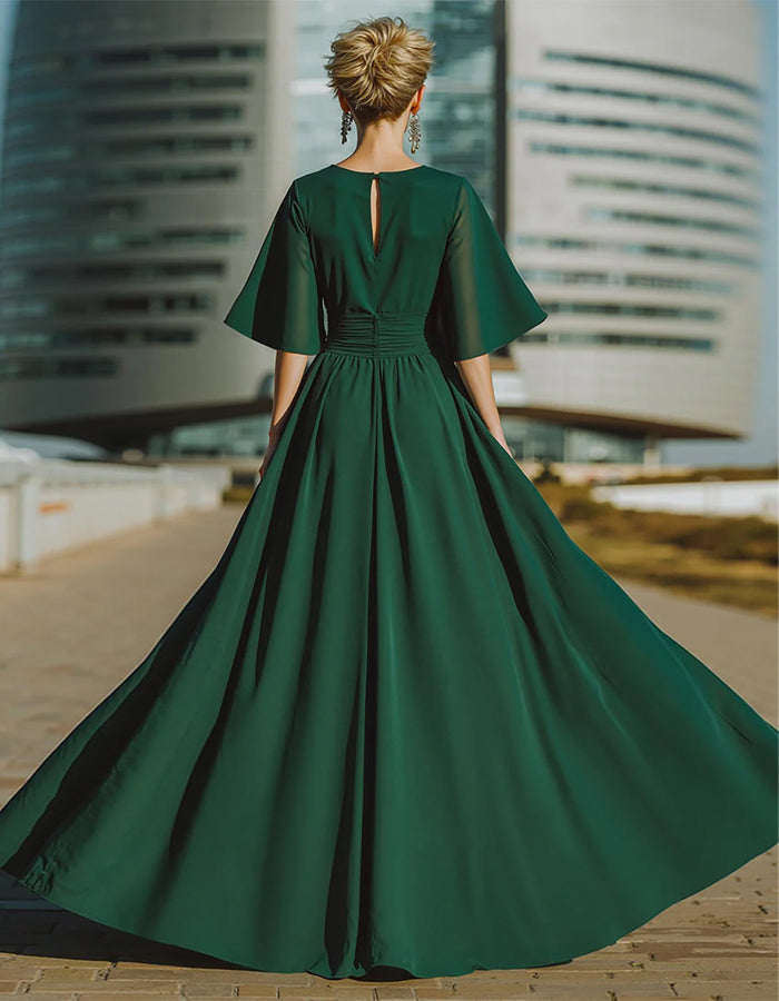 Green Round Neck Chiffon Jumpsuit
