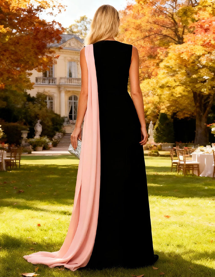 Royal Blue Pleated Shawl Maxi Dress