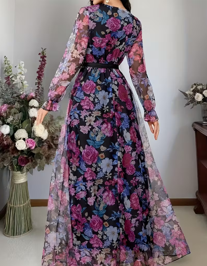 Vibrant Floral Chiffon Maxi Dress