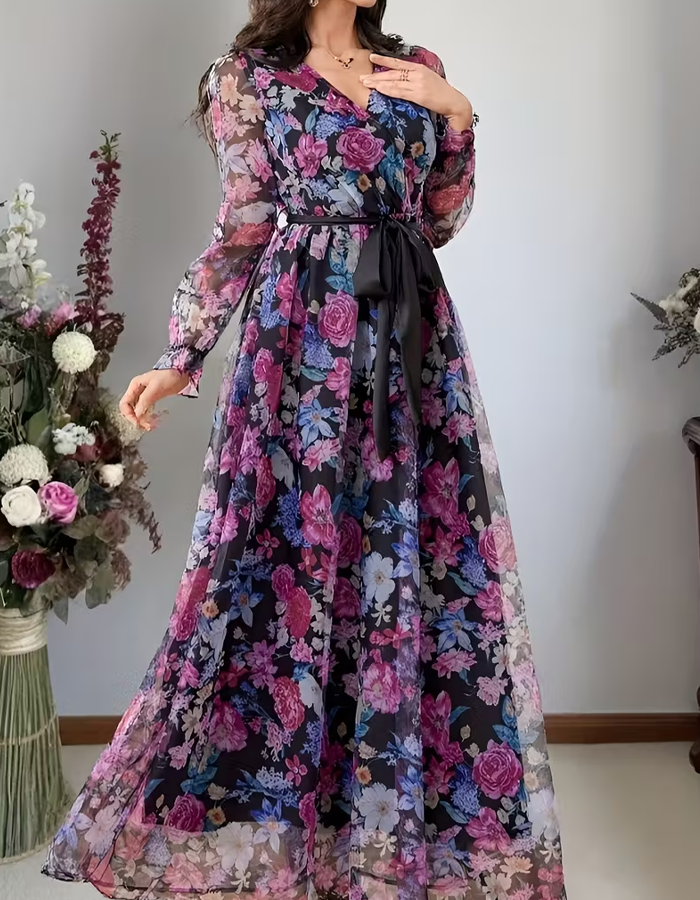 Vibrant Floral Chiffon Maxi Dress
