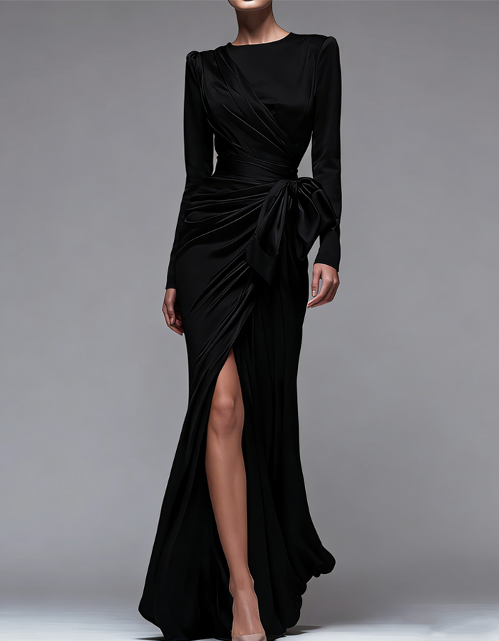 Satin Round Neck Mermaid Maxi Dress