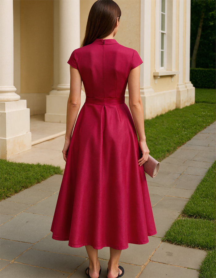 Satin V-Neck Midi Dress