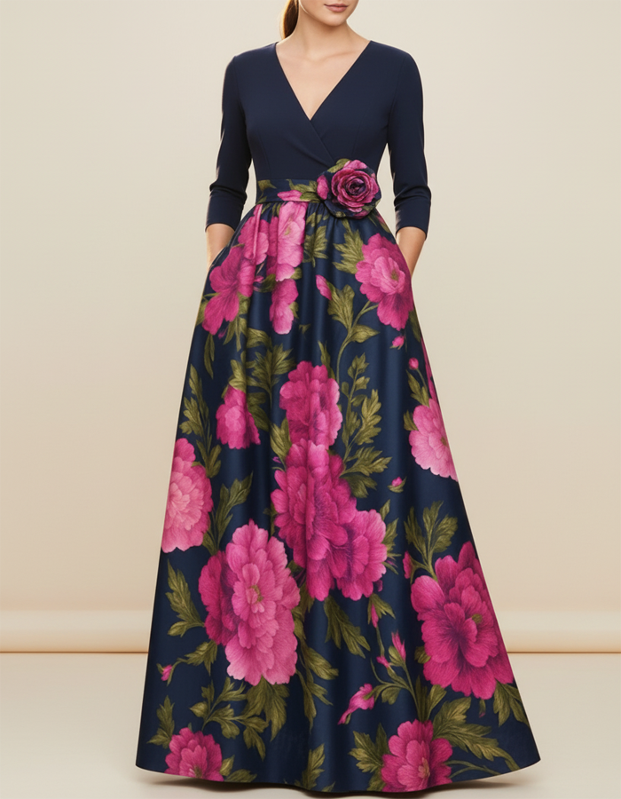 Floral Print Satin Maxi Dress