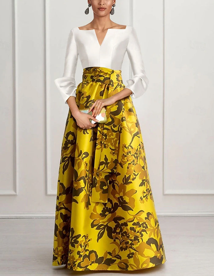 Off Shoulder Satin Print Maxi Dress