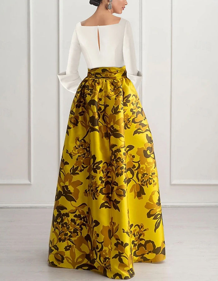 Off Shoulder Satin Print Maxi Dress