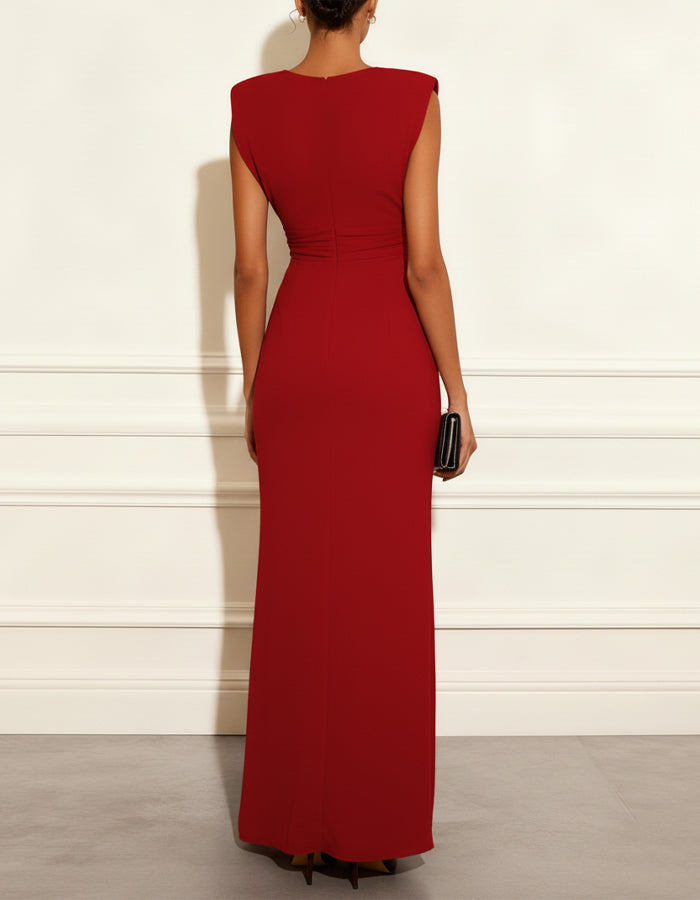 Red V Neck Sleeveless Maxi Dress