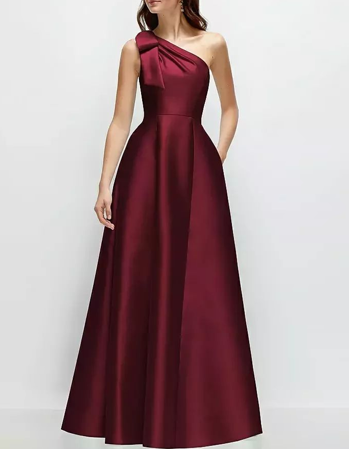 Satin One-Shoulder A-Line Maxi Dress