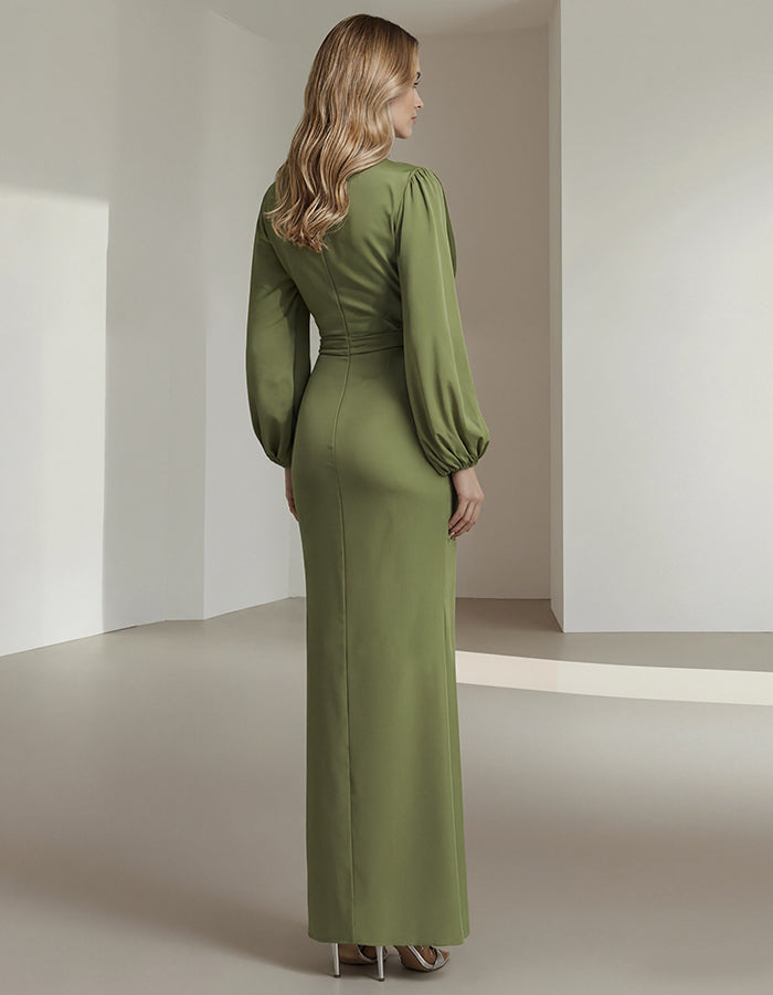 Green V-Neck Chiffon Maxi Dress