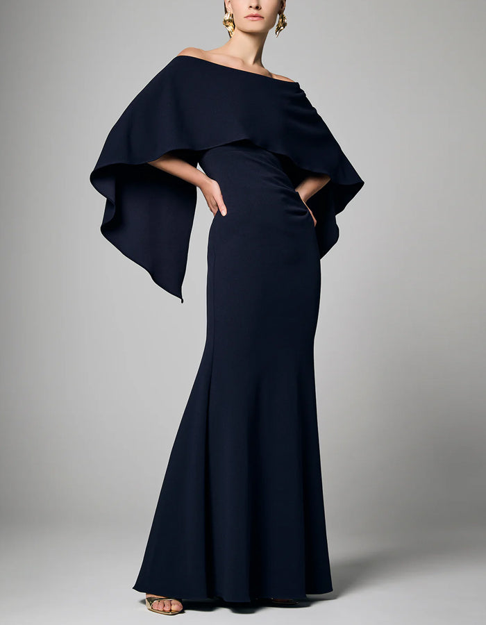 Navy Blue Off Shoulder Maxi Dress
