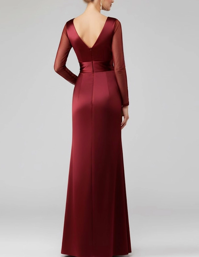 Satin Tulle Sleeve Maxi Dress