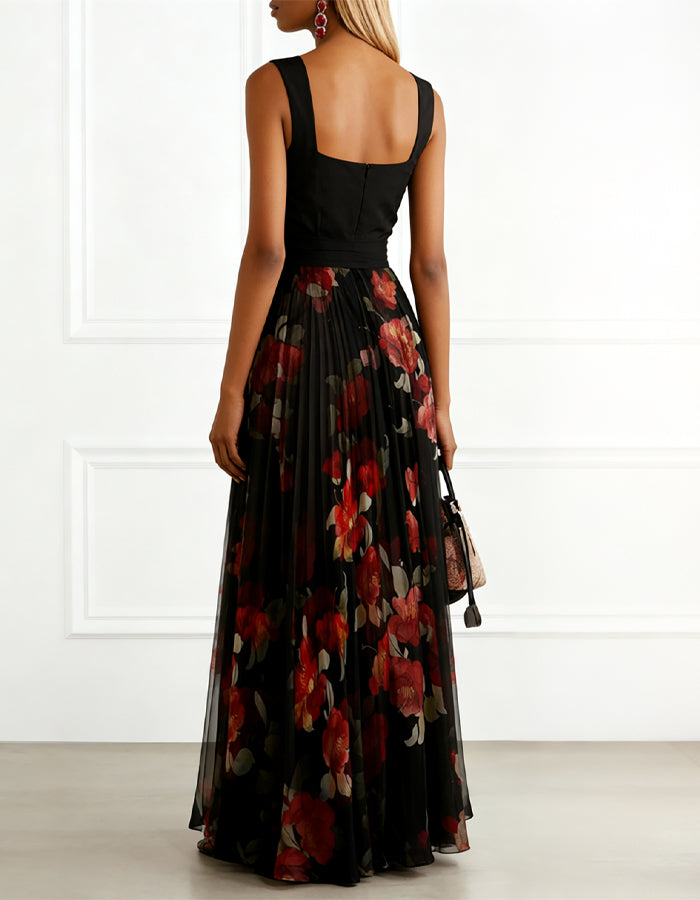 Black Camisole With Print Maxi Dress