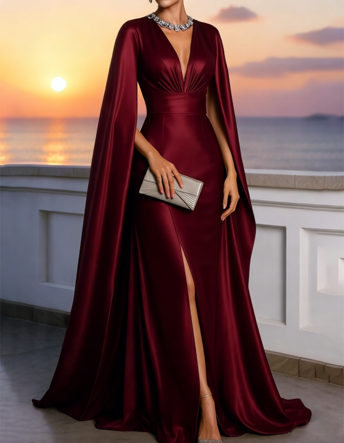 Vestido maxi efecto capa de satén