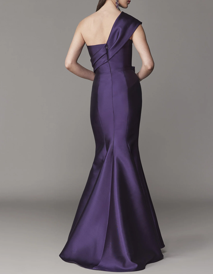 Plum Satin One-Shoulder Mermaid Maxi Dress