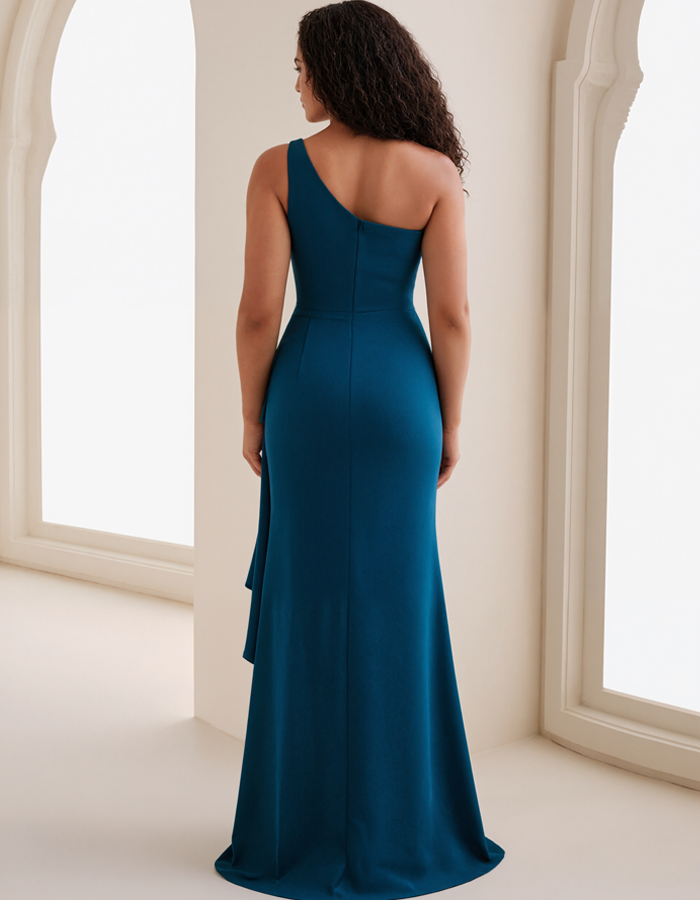 One-Shoulder Satin Mermaid Maxi Dress