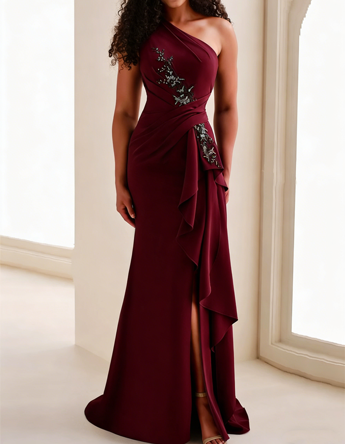 One-Shoulder Satin Mermaid Maxi Dress
