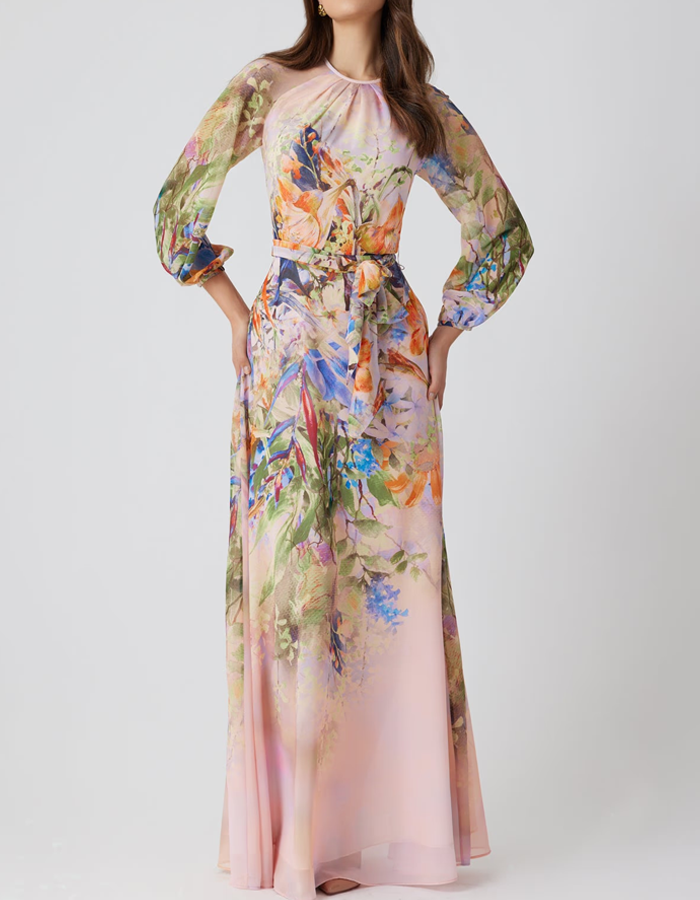 Watercolor Floral Chiffon Maxi Dress
