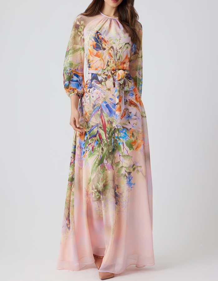Watercolor Floral Chiffon Maxi Dress