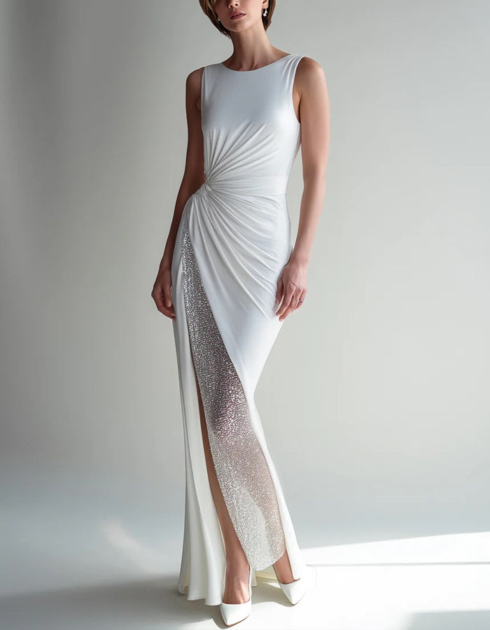 White Round Neck Sleeveless Tight Fitting Maxi Dress