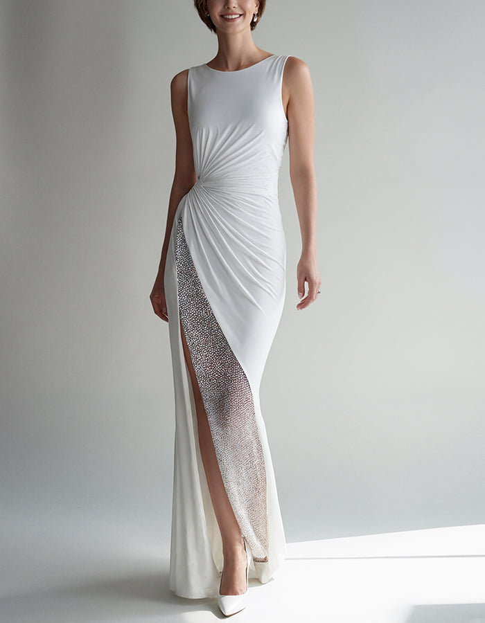 White Round Neck Sleeveless Tight Fitting Maxi Dress