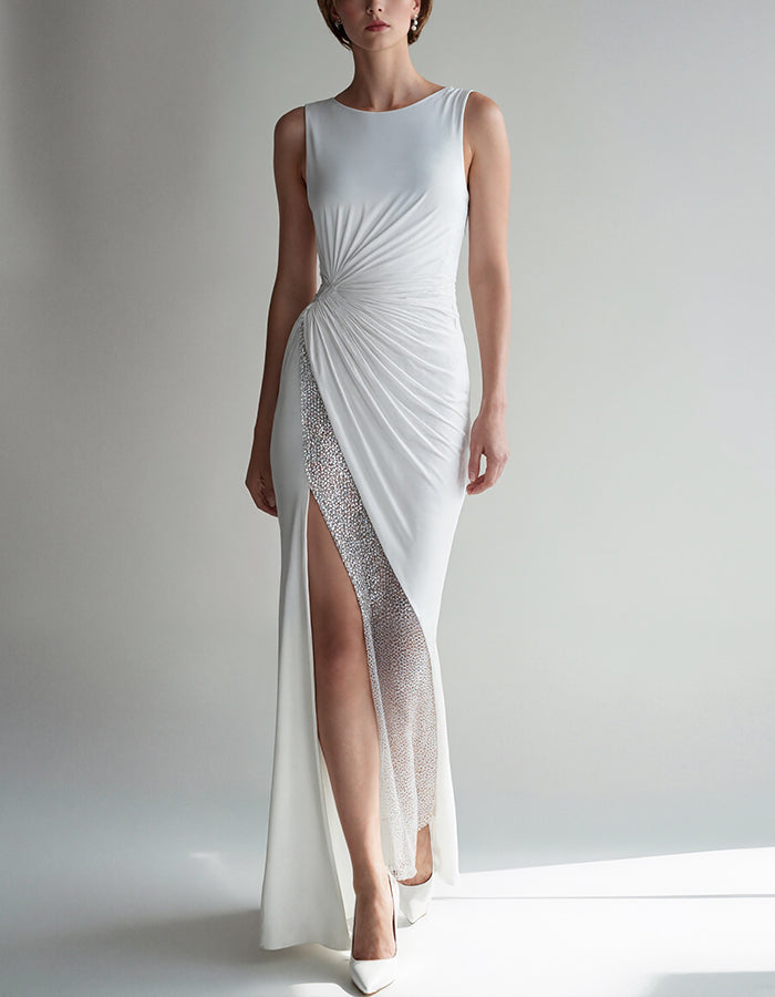 White Round Neck Sleeveless Tight Fitting Maxi Dress