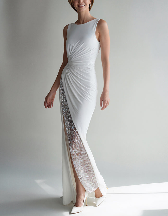 White Round Neck Sleeveless Tight Fitting Maxi Dress