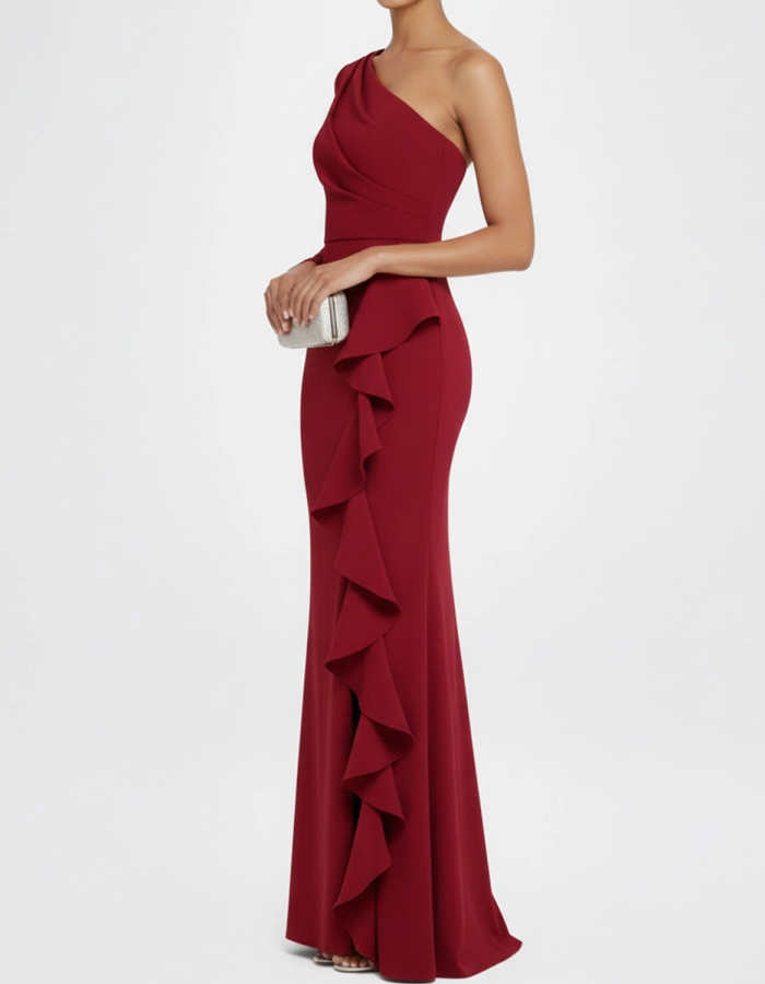 One-Shoulder Ruffled Maxi Dress