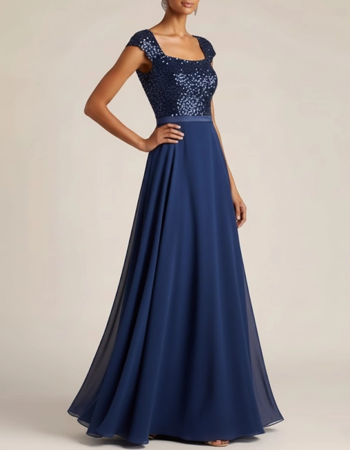 Sequined Fitted A-line Maxi Dress