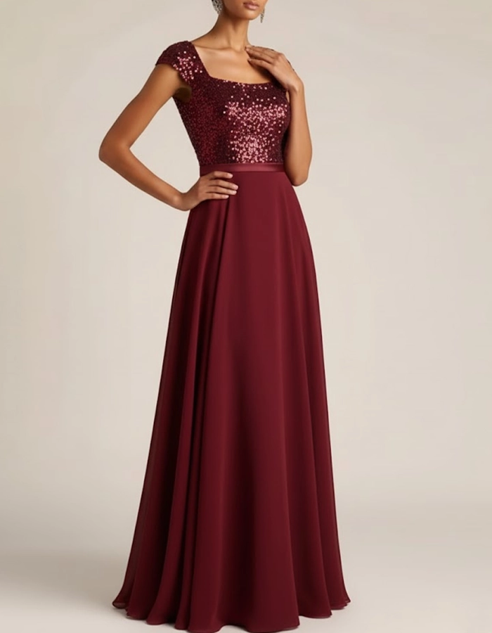 Sequined Fitted A-line Maxi Dress
