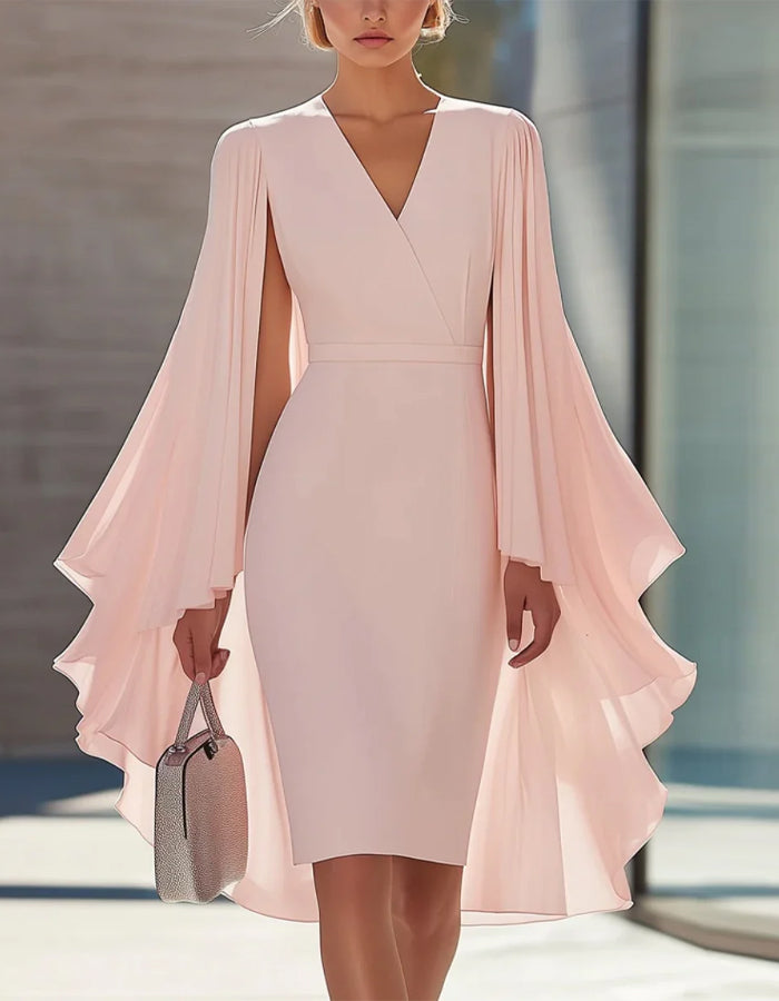 Minivestido Rosa de Estilo Capa con Ajuste en la Cintura