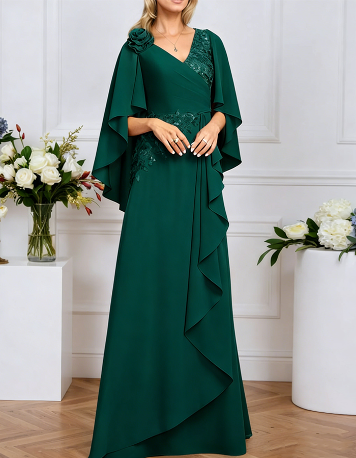 Chiffon Lace Shawl Maxi Dress