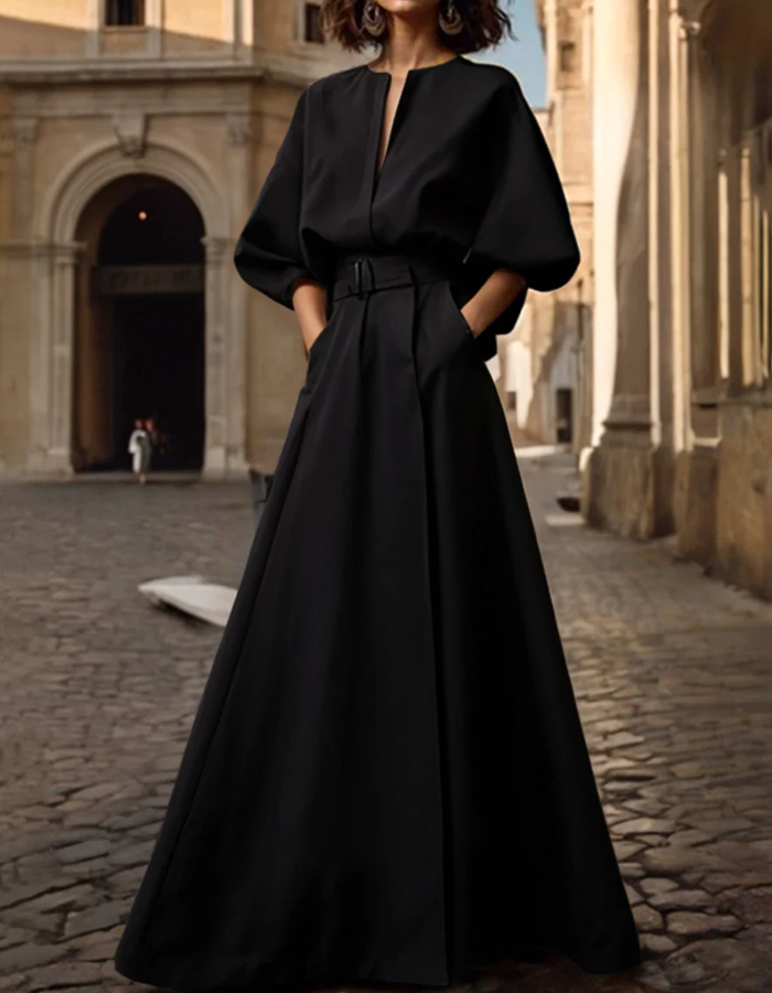 Structured Balloon-Sleeve Maxi Dress
