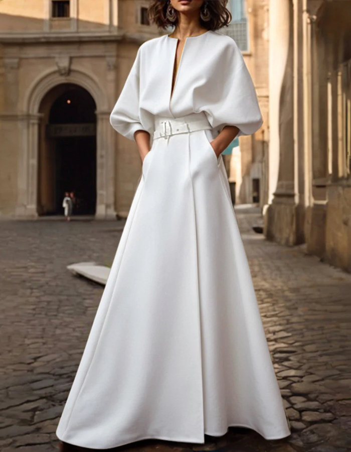Structured Balloon-Sleeve Maxi Dress