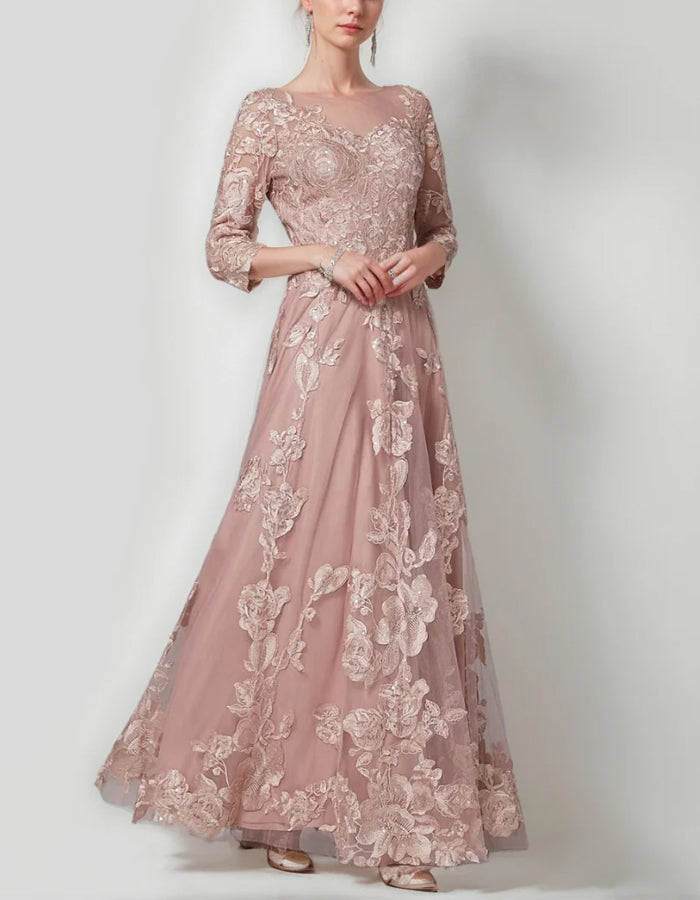 Soft Pink Lace Mesh Maxi Dress