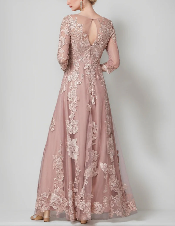 Maxivestido de malla de encaje rosa suave